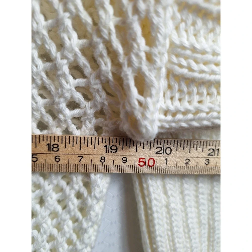 SOFT SURROUNDINGS Crochet Open Knit Sweater Sz M White Black Pockets Lagenlook - Picture 6 of 7